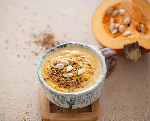 Cháo bí đỏ với hạt diêm mạch rất thích hợp cho một bữa sáng vừa bổ dưỡng vừa thơm ngon