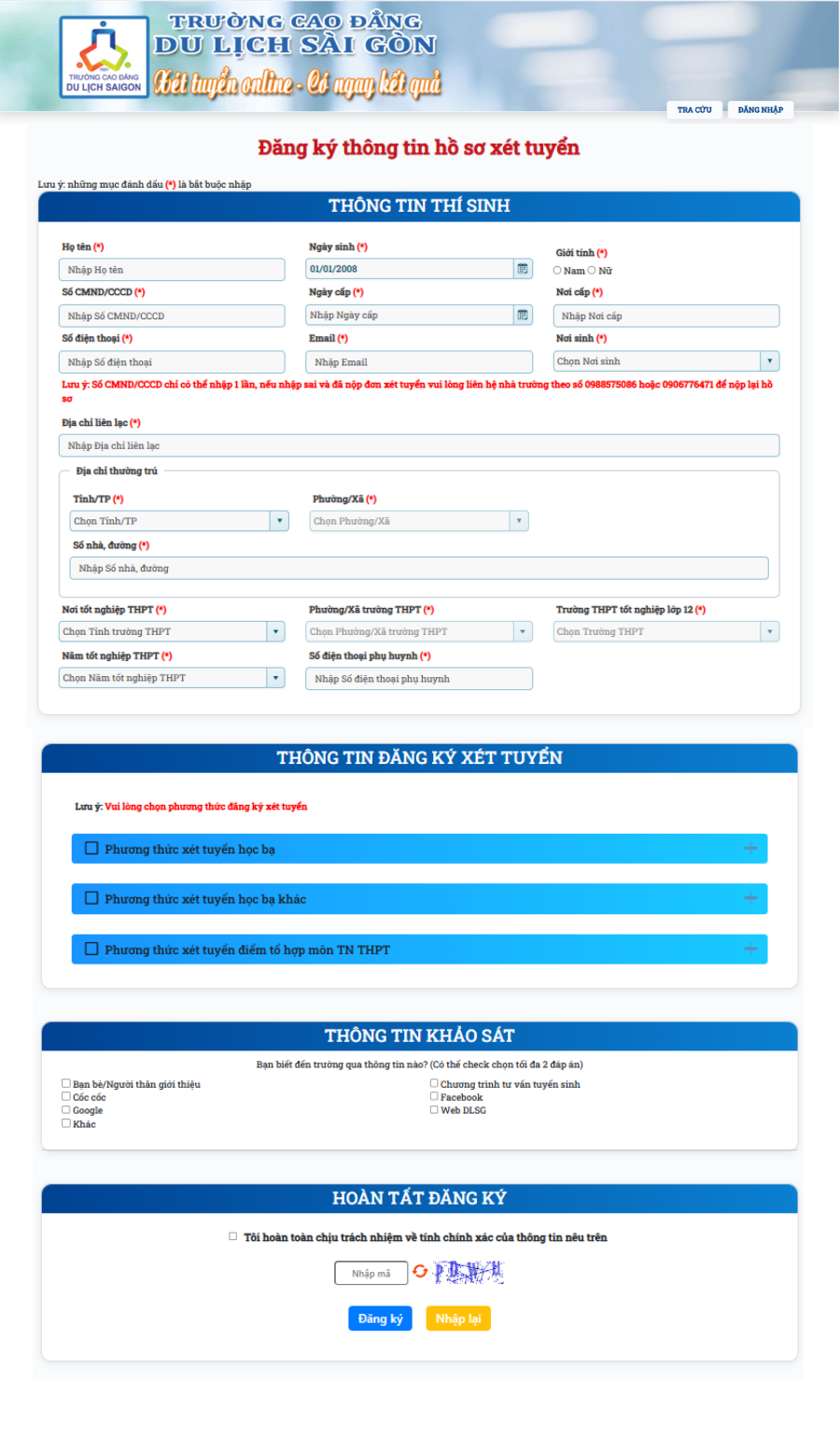 Bước 1: Thí sinh sử dụng trình duyệt website truy cập website trường