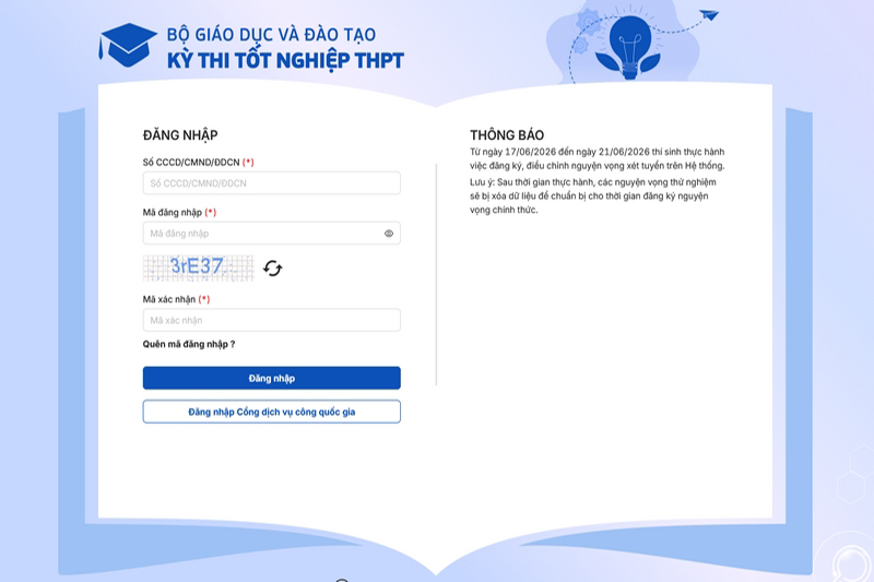 Đăng nhập hệ thống hỗ trợ tuyển sinh chung của Bộ GD&ĐT bằng tài khoản cá nhân