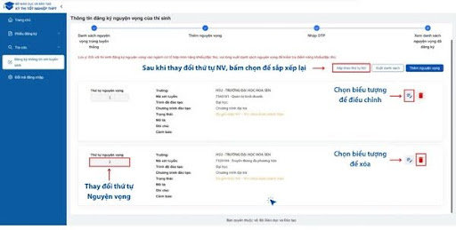 Xem lại danh sách nguyện vọng và điều chỉnh nếu cần