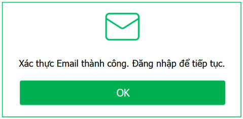 Thông báo xác thực email thành công để kích hoạt tài khoản đăng ký thi HSA