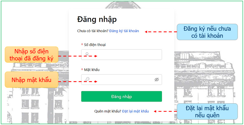 Giao diện đăng nhập tài khoản thi đánh giá năng lực bằng số CCCD và mật khẩu