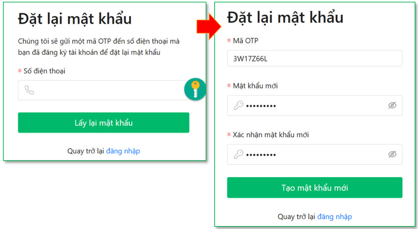 Đặt lại mật khẩu tài khoản thi HSA 2026 qua mã OTP điện thoại