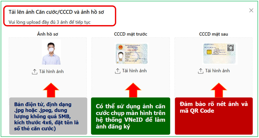 Tải ảnh chân dung và ảnh CCCD đúng quy định khi đăng ký dự thi đánh giá năng lực 2026
