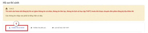 Thí sinh nhập đầy đủ thông tin cá nhân 