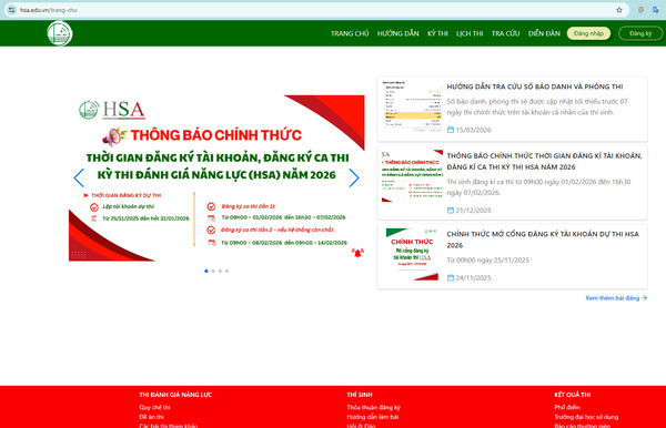 Trang web chính thức đăng ký thi đánh giá năng lực ĐHQG Hà Nội