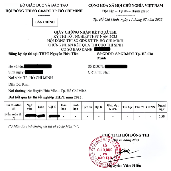 Giấy chứng nhận kết quả thi tốt nghiệp THPT được một số trường yêu cầu trong hồ sơ nhập học